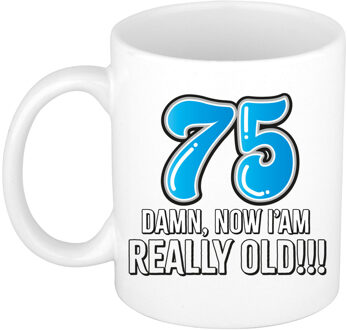 BD Verjaardag mok 75 jaar - nu ben ik echt oud! - blauw - 300 ml