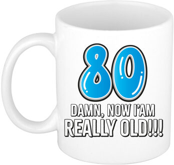 BD Verjaardag mok 80 jaar - nu ben ik echt oud! - blauw - 300 ml