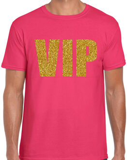 BD Verkleed glitter T-shirt heren - roze - VIP - glitter goud XL