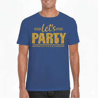 BD Verkleed shirt heren - lets party - blauw - glitter - themafeest S