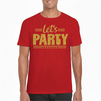 BD Verkleed shirt heren - lets party - rood - glitter - themafeest S
