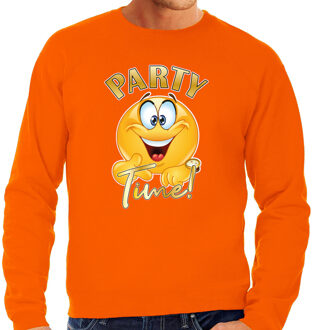BD Verkleed sweater heren - party time emoji - oranje - Koningsdag 2XL