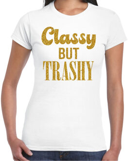 BD Verkleed T-shirt dames - classy trashy - wit - glitter goud L