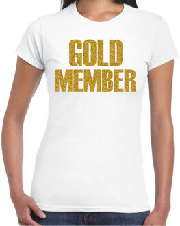 BD Verkleed T-shirt dames - gold member - wit - glitter goud XS