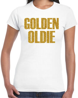 BD Verkleed T-shirt dames - golden oldie - wit - glitter goud L