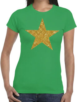 BD Verkleed T-shirt dames - groen - gouden ster - glitter bedrukking XS