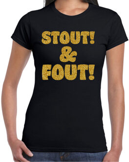 BD Verkleed T-shirt dames - Stout en fout - zwart - glitter goud L