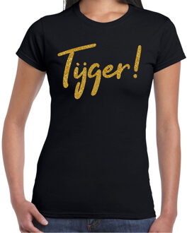 BD Verkleed T-shirt dames - Tijger! - zwart - glitter goud - party M