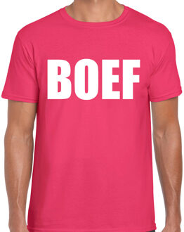 BD Verkleed T-shirt heren - BOEF - roze - carnaval / foute party L