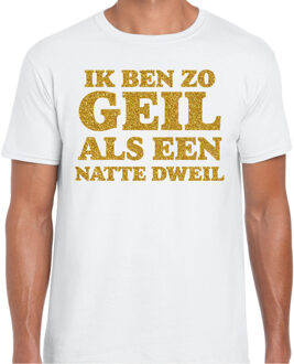 BD Verkleed T-shirt heren - geil als een dweil - wit - glitter goud M