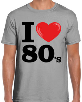 BD Verkleed T-shirt heren - I love 80s - grijs - eighties party L