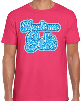 BD Verkleed T-shirt heren - maak me gek - roze - fout/goud/stout L