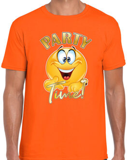 BD Verkleed T-shirt heren - party time emoji - oranje - Koningsdag XL