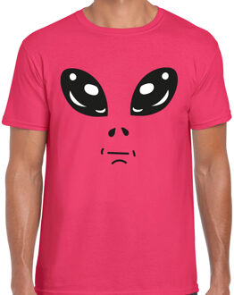 BD Verkleed T-shirt heren - roze - Alien / buitenaards wezen gezicht 2XL