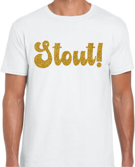 BD Verkleed T-shirt heren - Stout! - wit - glitter goud L