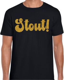 BD Verkleed T-shirt heren - Stout! - zwart - glitter goud XL