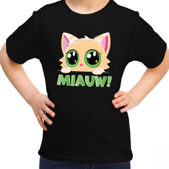 BD Verkleed T-shirt jongen/meisje - Miauw - zwart - feestkleding XL (158-164)