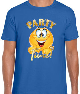 BD Verkleed T-shirt voor heren - party time emoji - blauw - themafeest 2XL