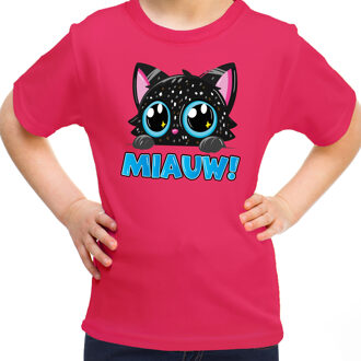BD Verkleed T-shirt voor jongens/meisjes - Miauw - roze - feestkleding XL (158-164)