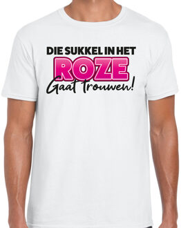 BD Vrijgezellenfeest T shirt heren - hij is die sukkel - wit - trouwen S