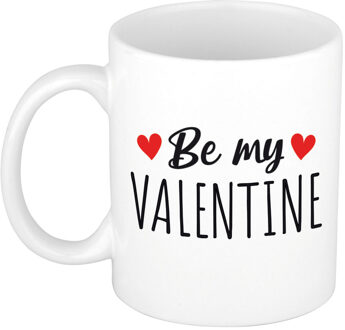 Be my valentine cadeau koffiemok / theebeker wit met hartjes 300 ml - feest mokken