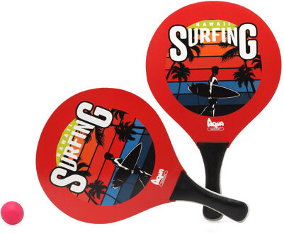 Beachball set Surfing - hout - rood - strand tennis speelset - kinderen/volwassenen - Beachballsets
