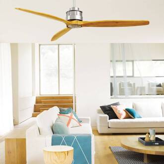 Beacon plafondventilator Airfusion Akmani, stil, teak/chroom teak, geborsteld chroom