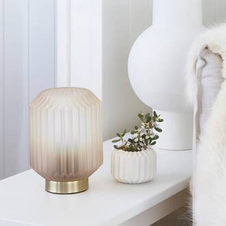 Beacon tafellamp Clancy, witte glazen kap, hoogte 17 cm wit/messing