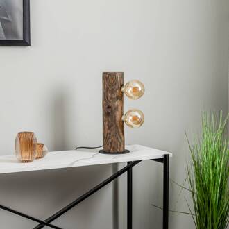 Beam tafellamp 2-lamps dennenhout donker donker hout, zwart