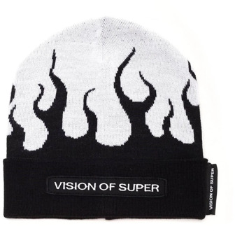 Beanie With White Flames Vision OF Super , Black , Heren - ONE Size
