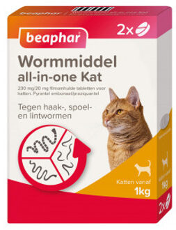 Beaphar all-in-one Tabletten - Ontwormen Kat en Kittens - >1 kg - 2 stuks