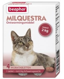 Beaphar Milquestra wormtabletten kat 4 tabletten vanaf 2 - 12kg