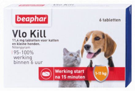 Beaphar Vlo Kill -  Kleine Hond/Kat - Tot 11 Kg - 6 Tabletten