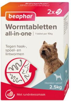 Beaphar Wormtabletten All-in-one hond 2,5 - 20 kg 2 tabletten