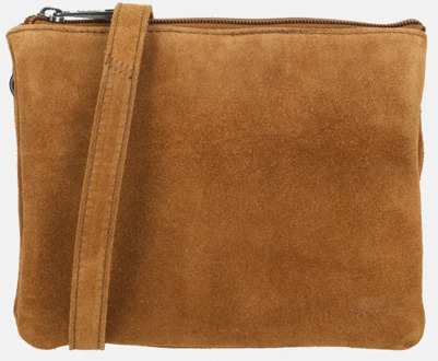 Bear Design crossbody tas rits dubbelvak suede cognac