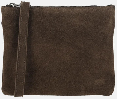 Bear Design crossbody tas rits dubbelvak suede donkerbruin