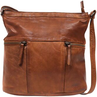 Bear Design Crossbodytas Cow Lavato Leer - cognac
