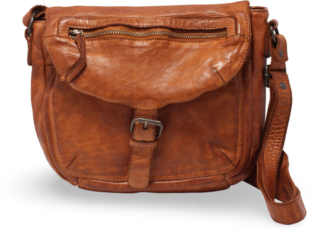 Bear Design Crossbodytas Cow Lavato Leer - cognac