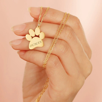 Bear Paw Necklace Personalized Name Necklace Stainless Steel Engraved Nameplate Dog Cat Footprint Necklace Fashion Jewelry