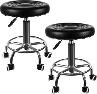 Beauty Lushh Kappers stoel - 2x - met wieltjes - zwart - metaal - tot 150 kilo - in hoogte verstelba