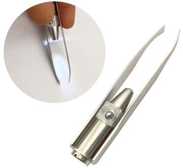Beauty Schuine Rvs Pincet LED Licht Wenkbrauw Clip Wimpers Make Up Tool Professionele Wenkbrauw Pincet