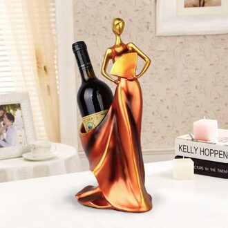 Beauty Wijnrek Wijn Houder Boord Vrouwen Met Ventilator Praktische Sculptuur Wijn Stand Living Decoratie Interieur Kantoren Kerst oranje.