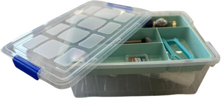 Beautycase opbergbox - 9L - 26 x 37 x 14 cm - met vakverdeling tray - groen - Make-up/sieraden/n