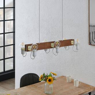 Becky hanglamp, 6-lamps, wit antiek hout, wit, gepolijst messing