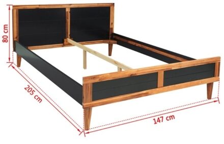 "Bed Frame Solid Acacia Wood 78.7""x55.1"" Black"
