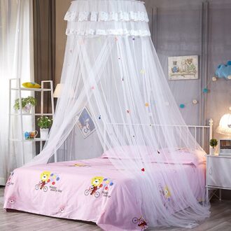 Bed Luifel Netto Ronde Hoepel Prinses Meisje Lace Bed Canopy Klamboe Voor Slaapkamer Opgehangen Koepel Kant Klamboe wit