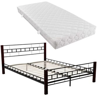 Bed Metal Black and Red Brucciato with mattress 180 x 200 cm