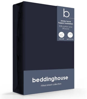 Beddinghouse Jersey Lycra Topper Hoeslaken - 95% Gebreide Katoen - 5% Lycra - 1-persoons (90/100x200/220 Cm) - Indigo