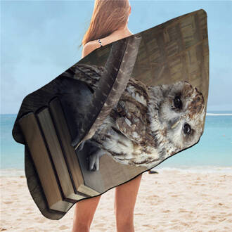 Beddingoutlet 3D Boeken Badhanddoek Microfiber Uil Vintage Strand Handdoek Voor Volwassen Vivid Print Animal Badkamer Deken 75Cm X 150Cm Owl1