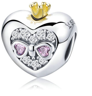 Bedel prinsessenkroon met roze hart Zilver - One size